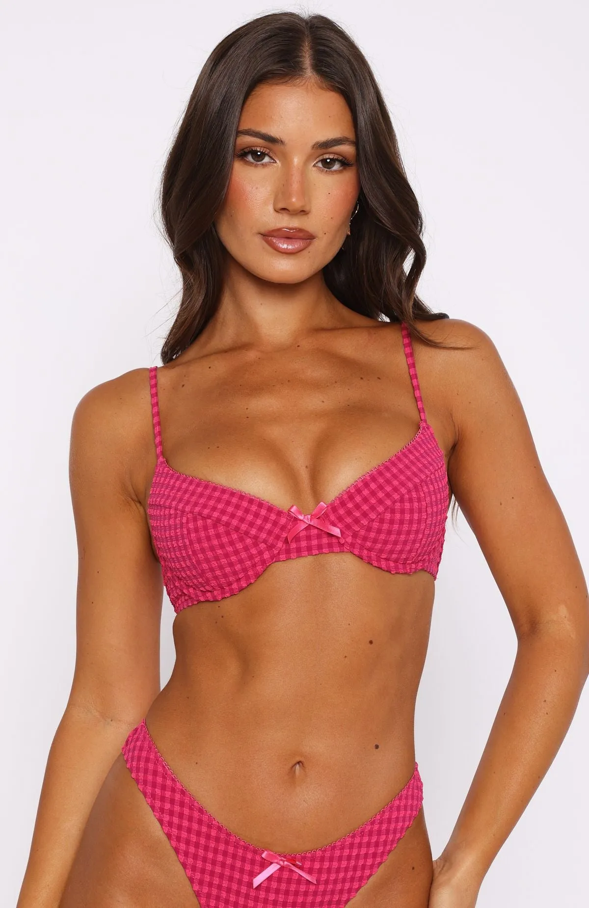 Beachside Bikini Top Fuchsia Gingham SoftTouchLining Stretch Fit
