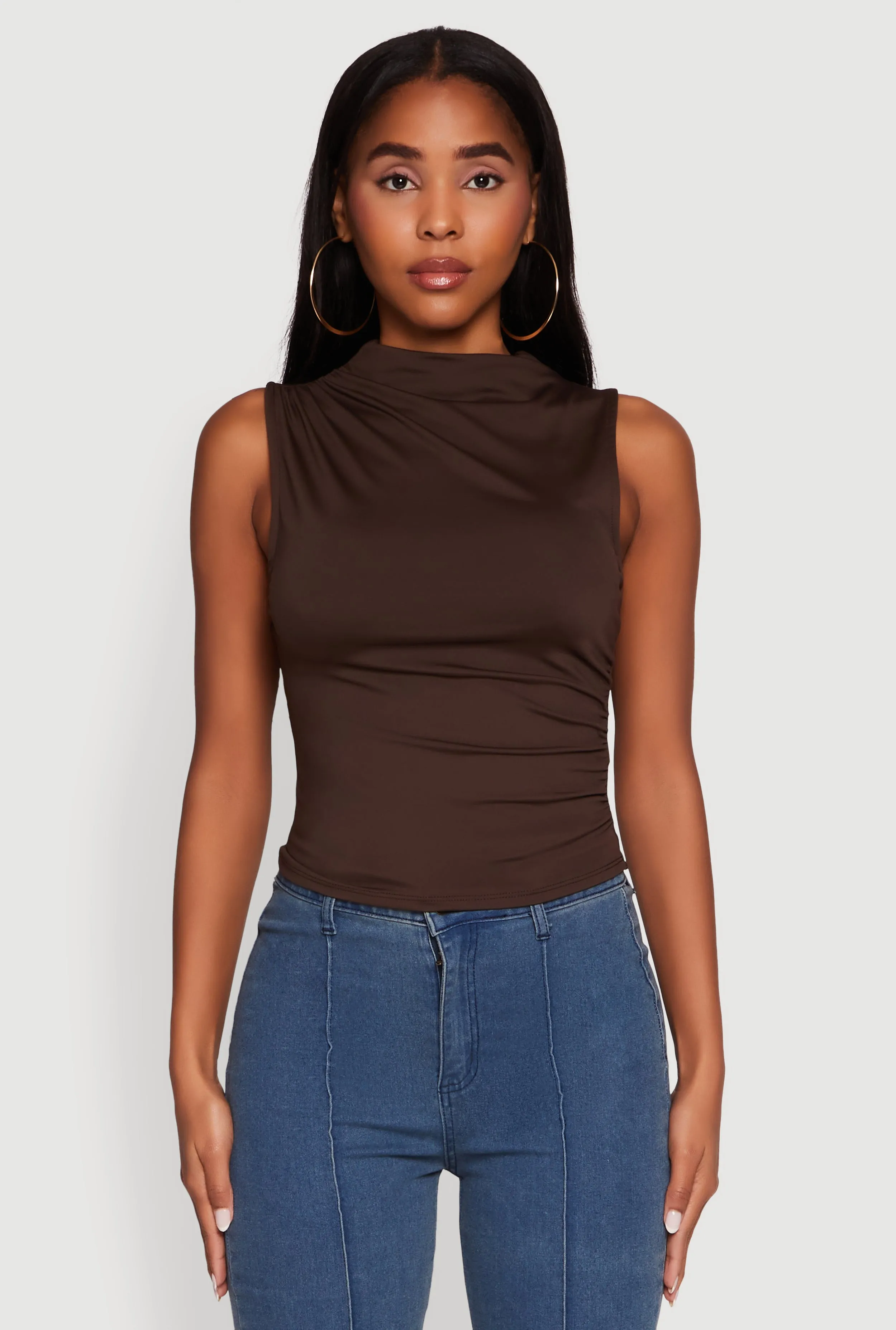 professional users long term storage Madden Girl Sleeveless Classic Fit Solid Funnel Neck Top
