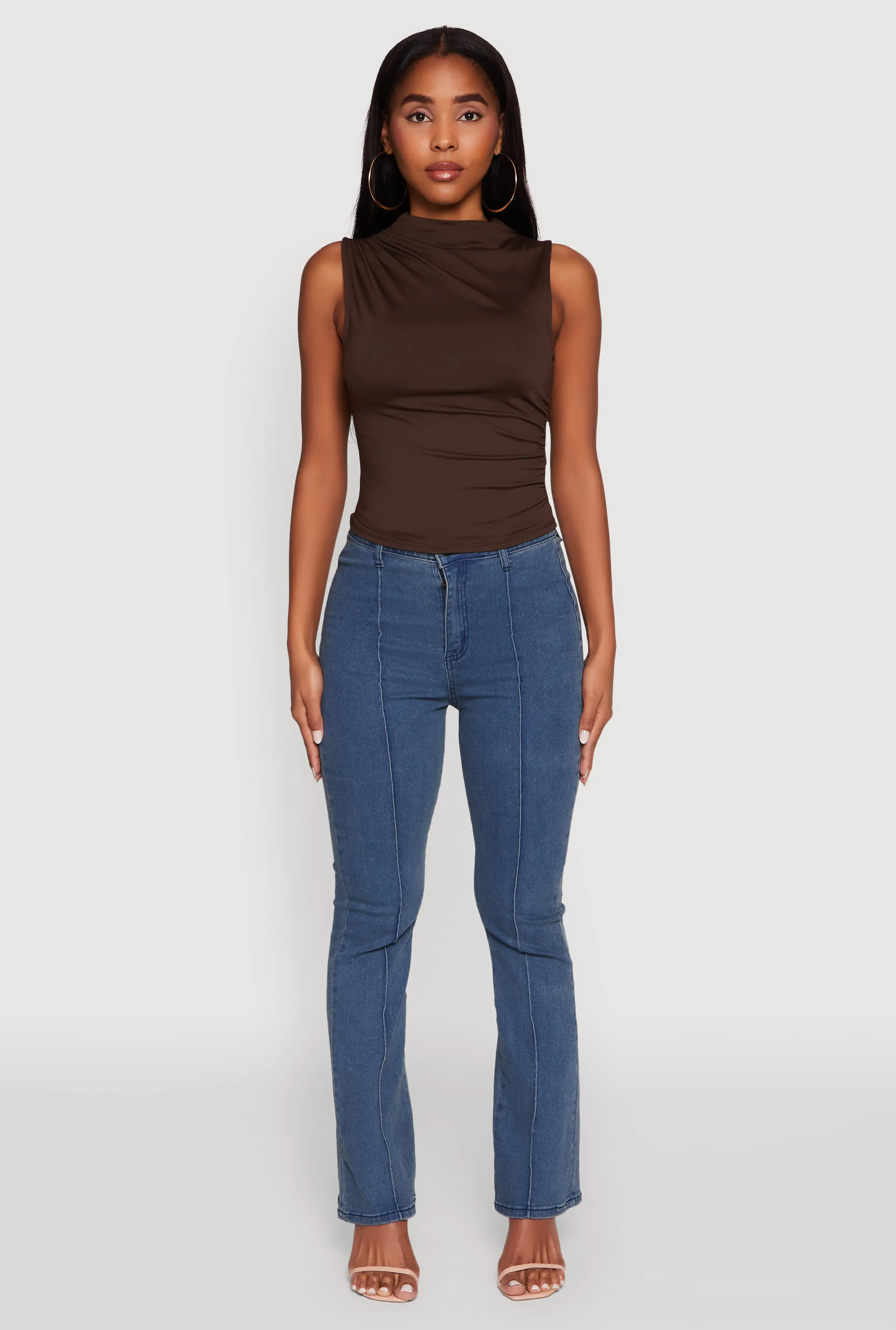 Madden Girl Sleeveless Classic Fit Solid Funnel Neck Top Anti Pill Surface Active Fresh