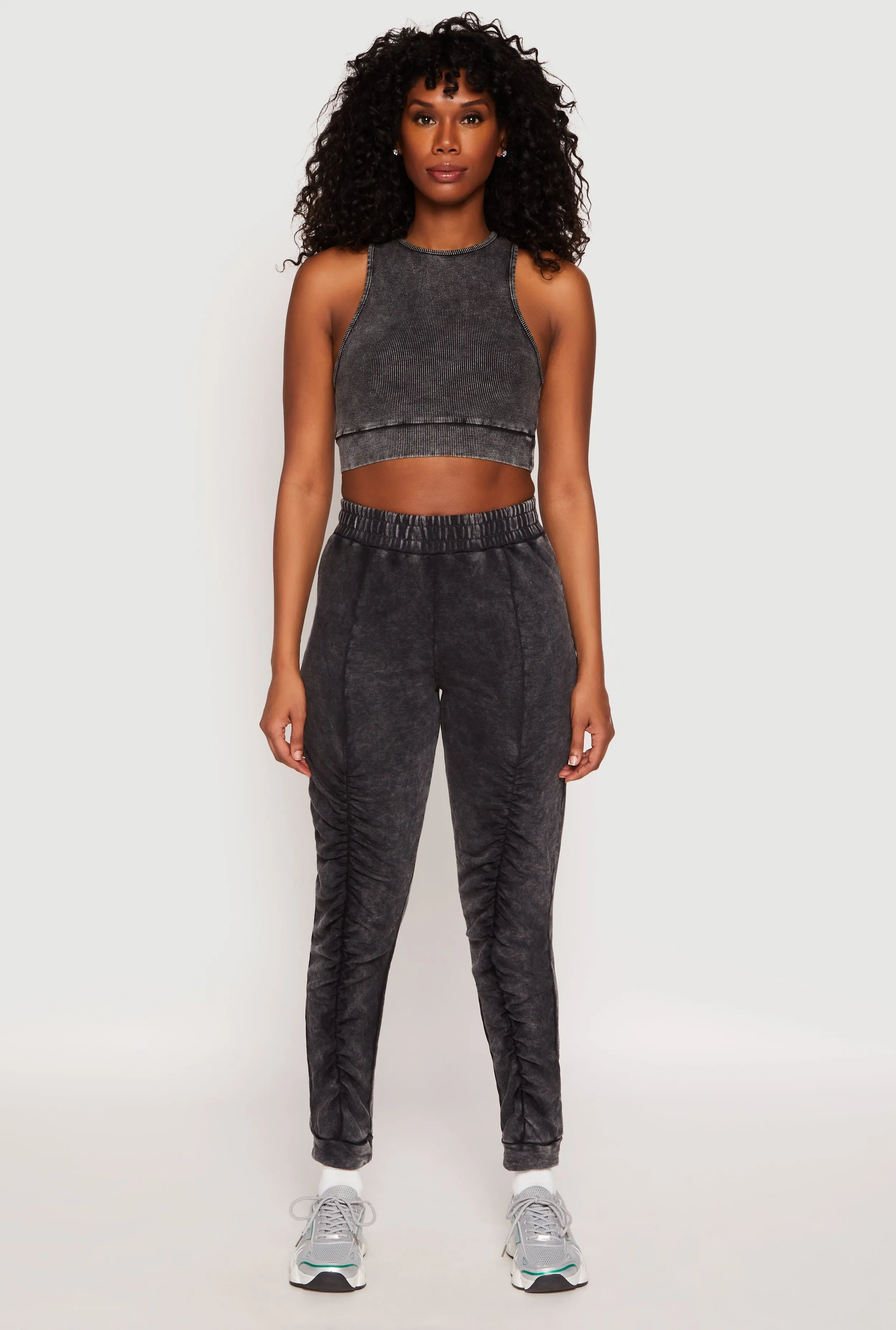 Ribbed Knit Acid Wash Racerback Crop Top Enhanced Range Motion Anti Odor Coating