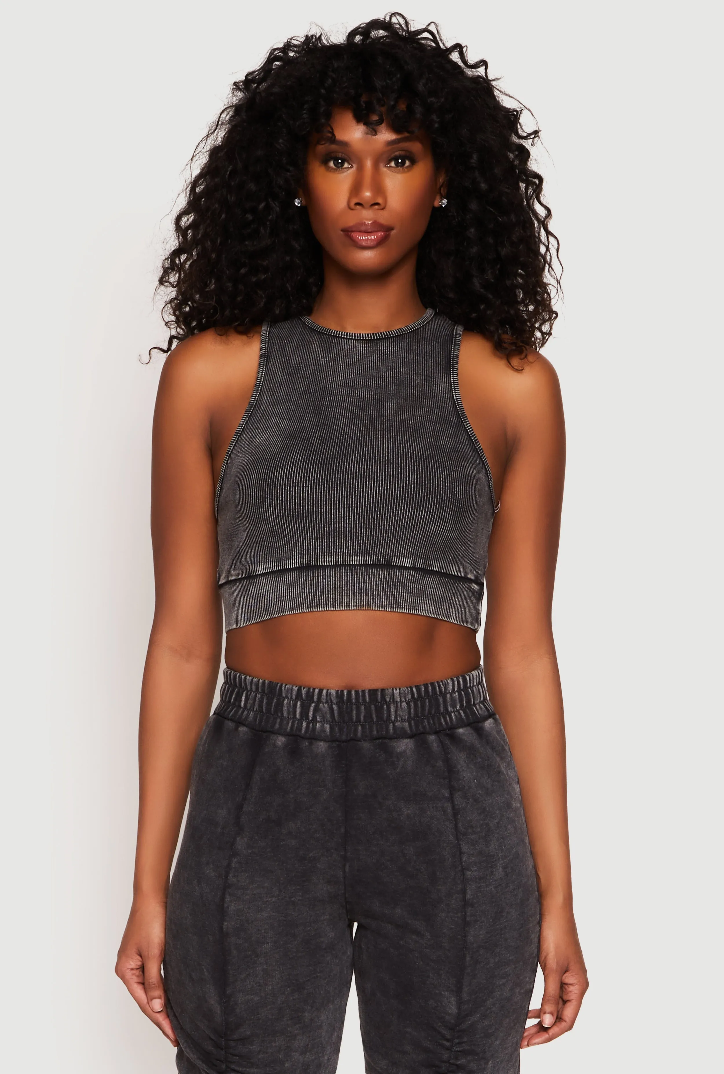 Ribbed Knit Acid Wash Racerback Crop Top Versatile Style Travel Ready