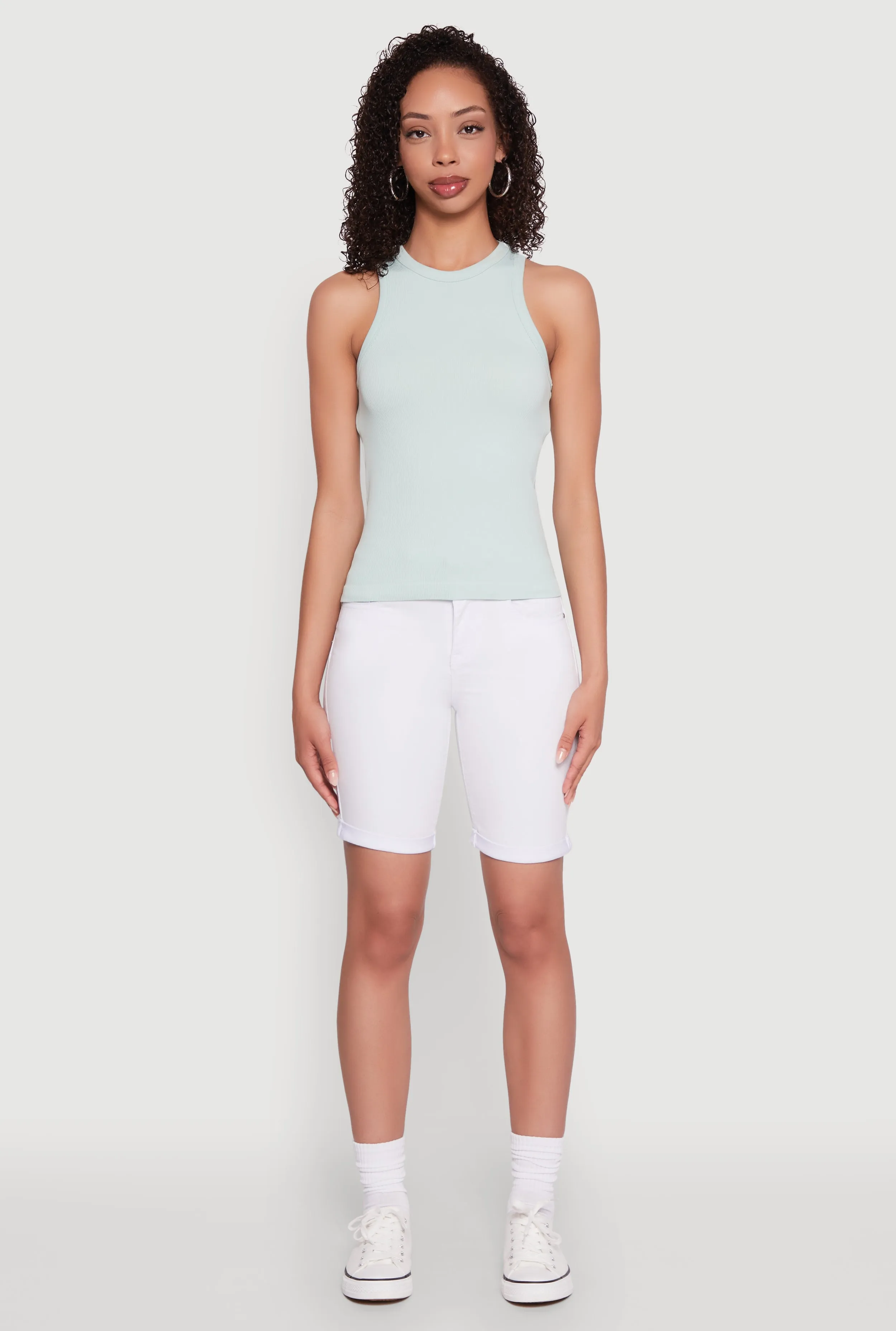 army Seamless Rib Knit Crew Neck Tank Top