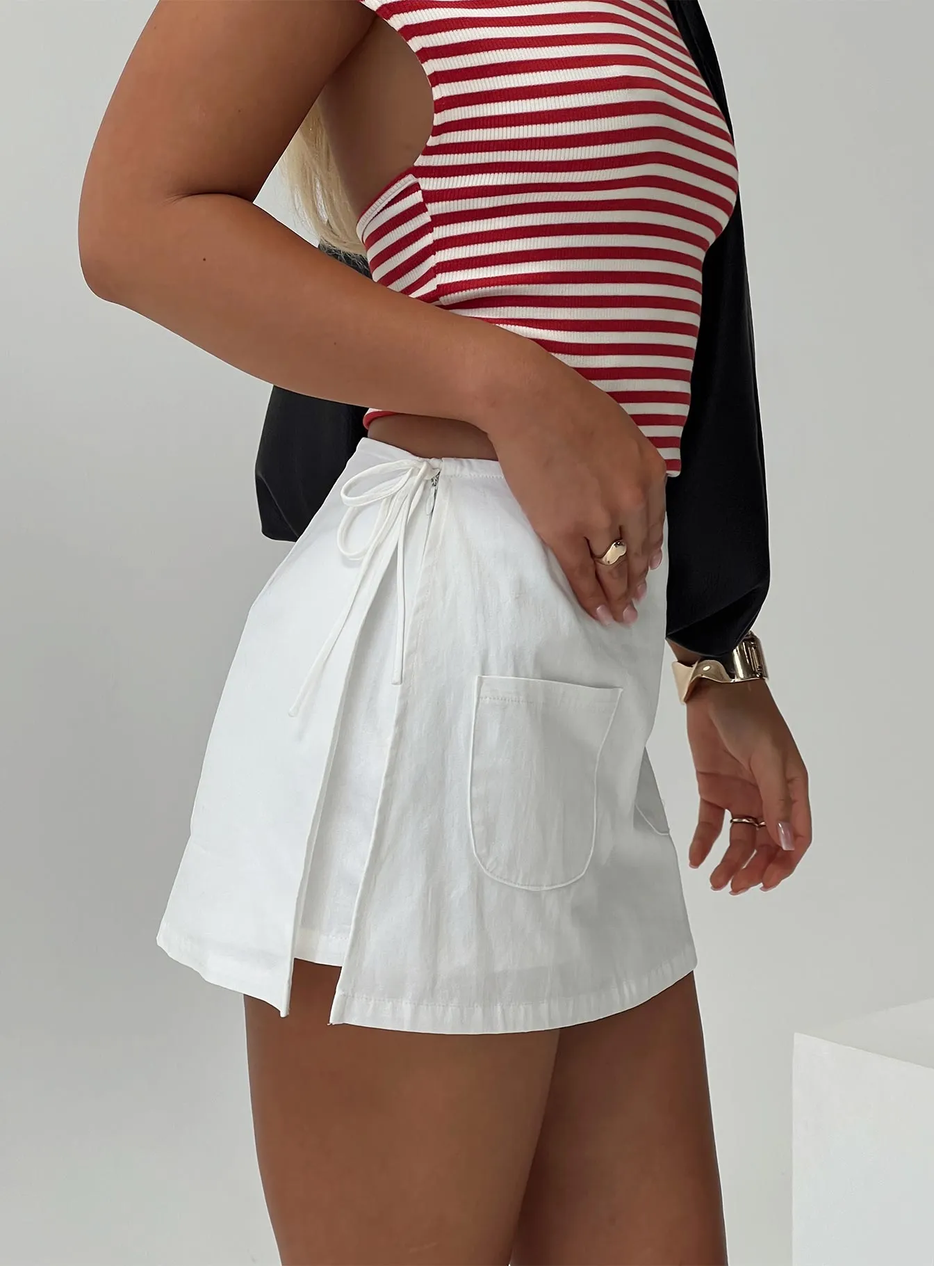 Slip Resistant Waistband Organic Cotton Gigi Wrap Skort White