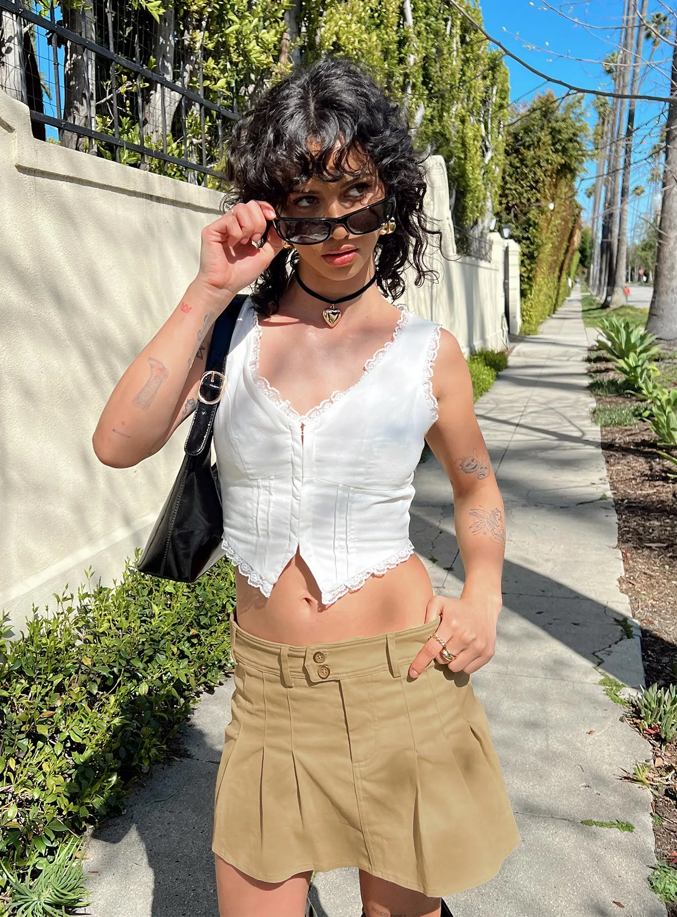 Pastel tone Amira Mini Skirt Beige