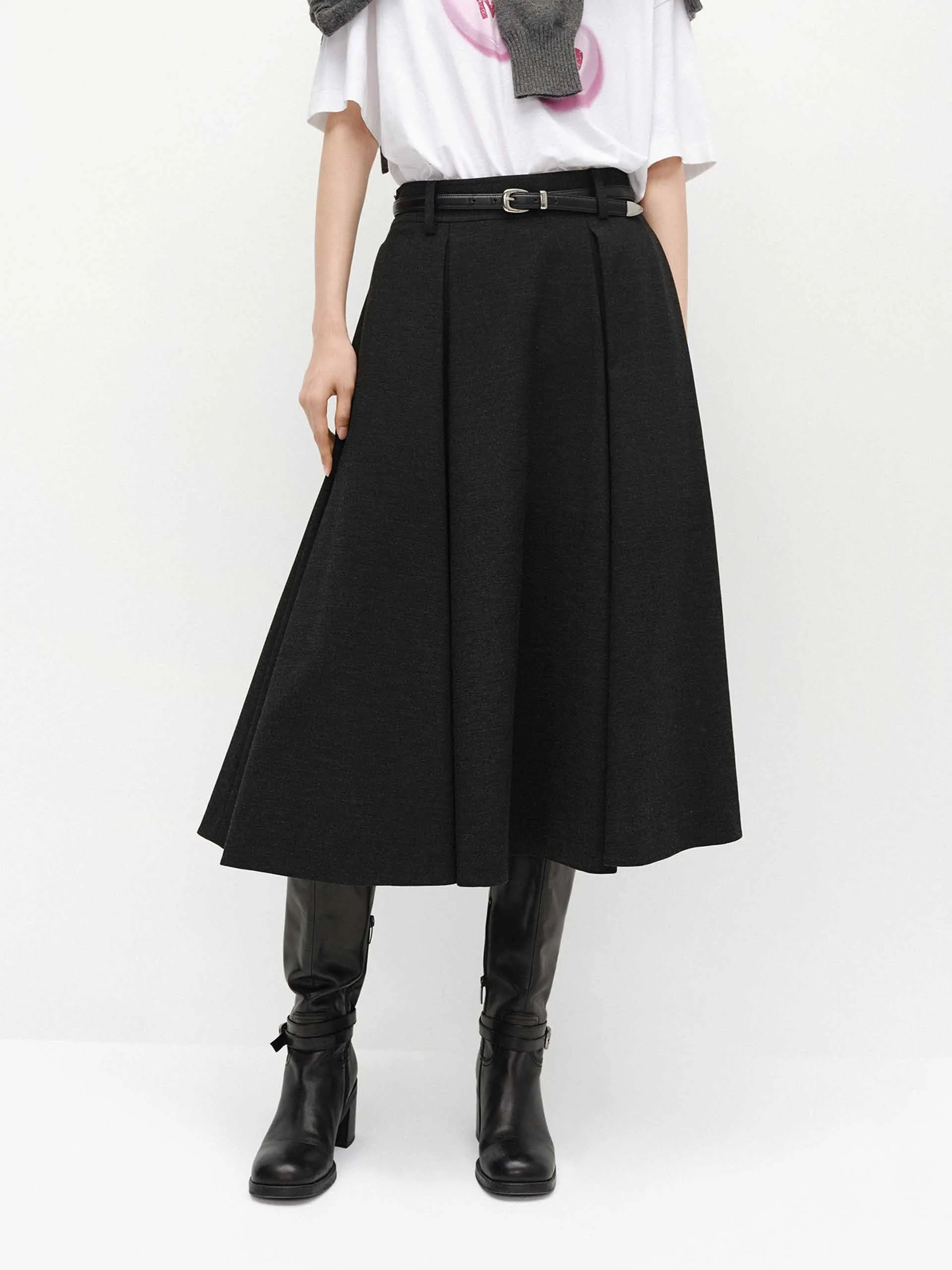 A-line Cut Pleated Skirt Minimalist Style