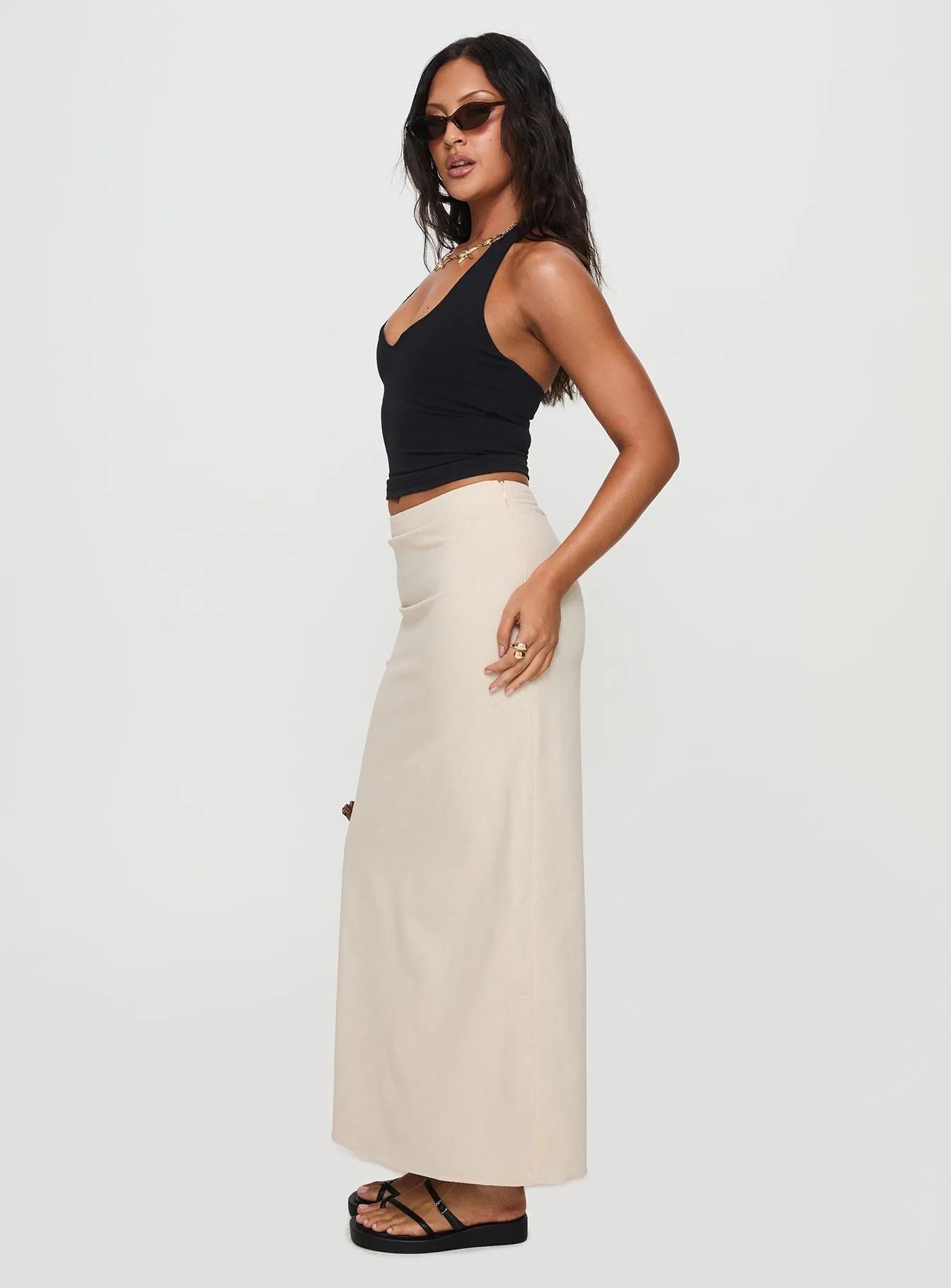 Relaxed Vibes Spring Brunch Kairyn Maxi Skirt Beige