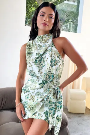 Santorini Mini Dress - Green Floral Casual Design Party Vibe