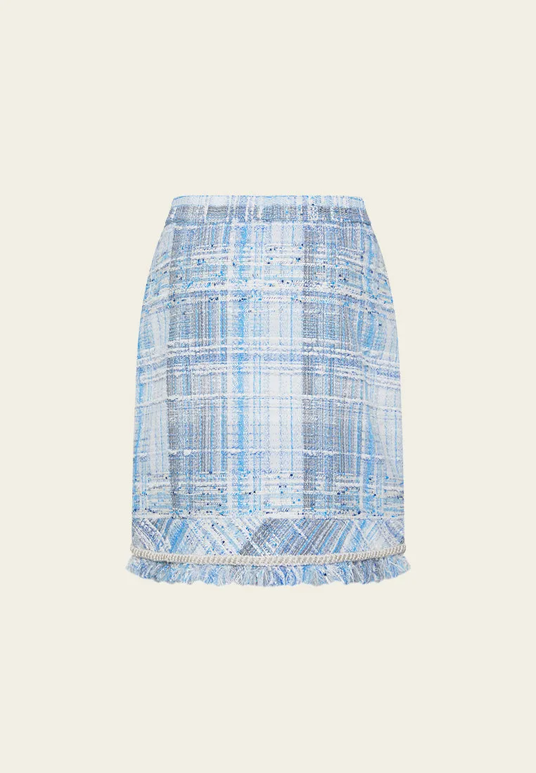 Breathable knit Embellished Frayed-hem Stripped Tweed Skirt
