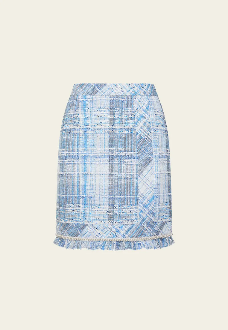 Zoom Proper LightweightInsulation Embellished Frayed-hem Stripped Tweed Skirt