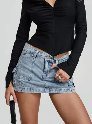 All Day Fit Material Innovation Pacific Coast Denim Cargo Skirt Light Wash