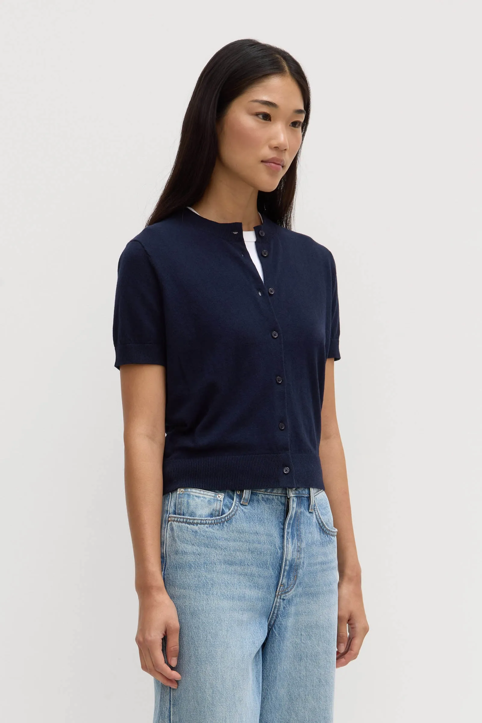 MultiPocket System Semra Cotton Cashmere Short Sleeve Cardigan