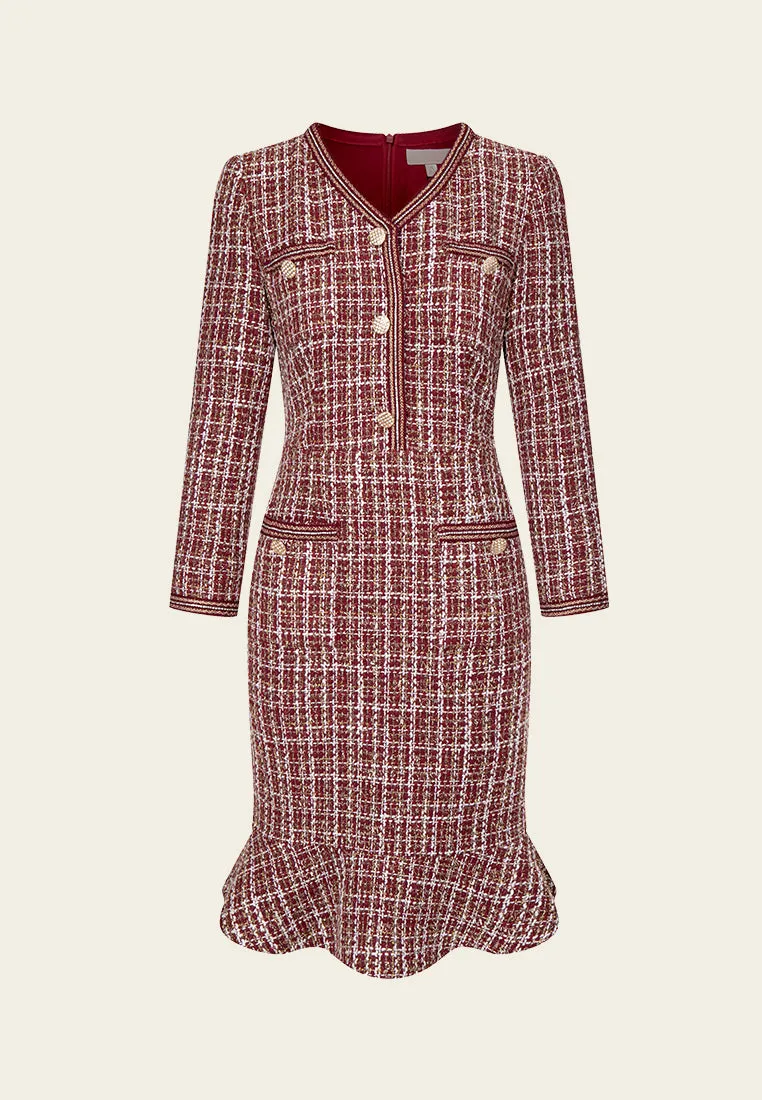 Lurex Frayed-detail Checked Fishtail Tweed Dress Repair Fit