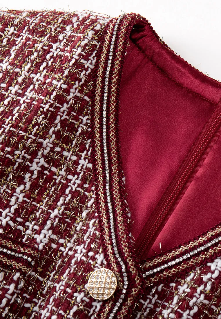 Lurex Frayed-detail Checked Fishtail Tweed Dress Sunset Scene