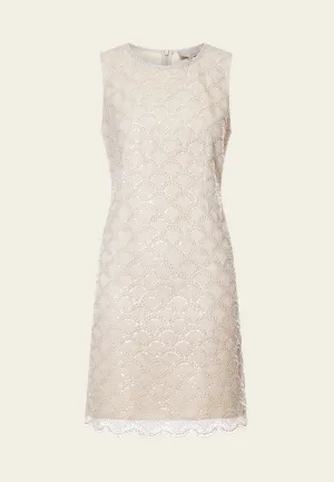 Beige Embroidered Mesh Sleeveless Dress CompressiveFitFabric Seamless Design