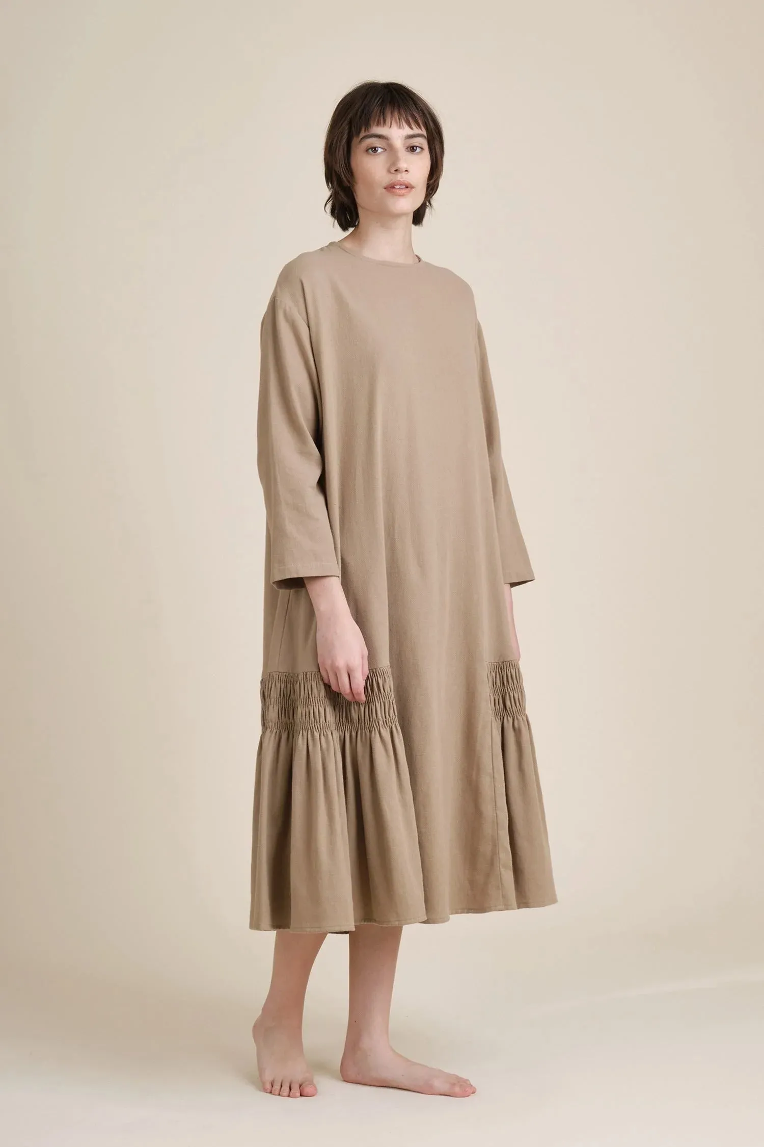 Desk Style Gathered Dress Mocha