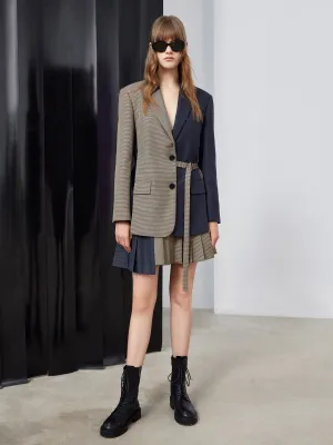 Subtle Detail Asymmetric Houndstooth Pleated Skirt