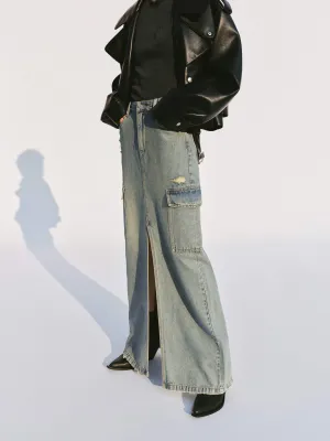 Front Slit Distressed Skirt Two Tone Trim Everyday Favorite