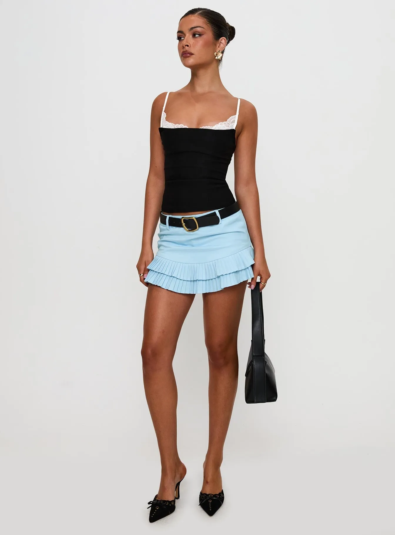 Contrast Panel Guilea Pleat Skort Blue