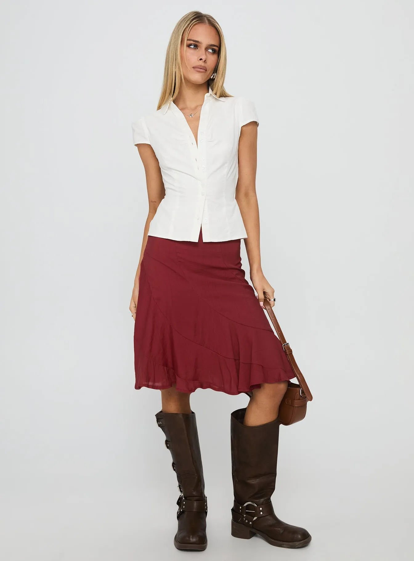 Fast fashion With Kindness Midi Skirt Burgundy
