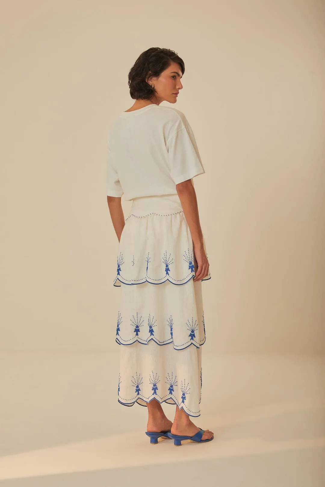 Performance Wear Flexible Comfort Off-White Sea Of Fish Embroidered Midi Skirt