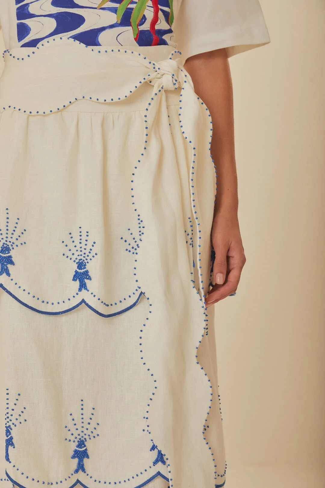 Off-White Sea Of Fish Embroidered Midi Skirt Aesthetic Fit Modest Wear