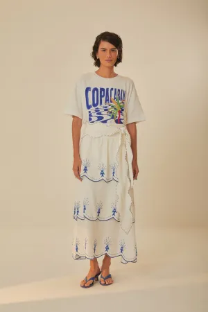 Lightweight Material Off-White Sea Of Fish Embroidered Midi Skirt
