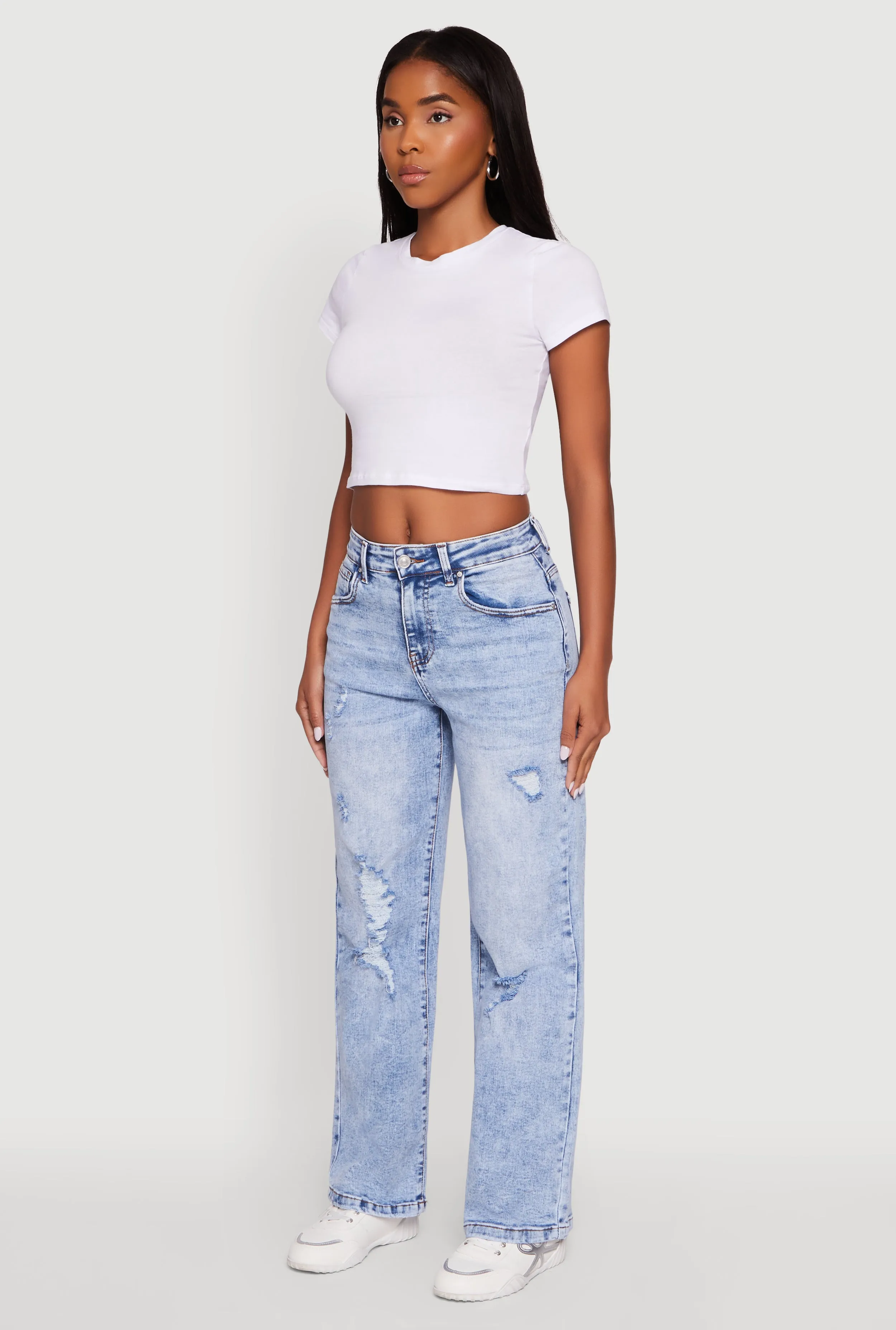 Mineral Wash Whiskered Distressed Straight Leg Jeans Trend Setter Smart Casual Classic Wear