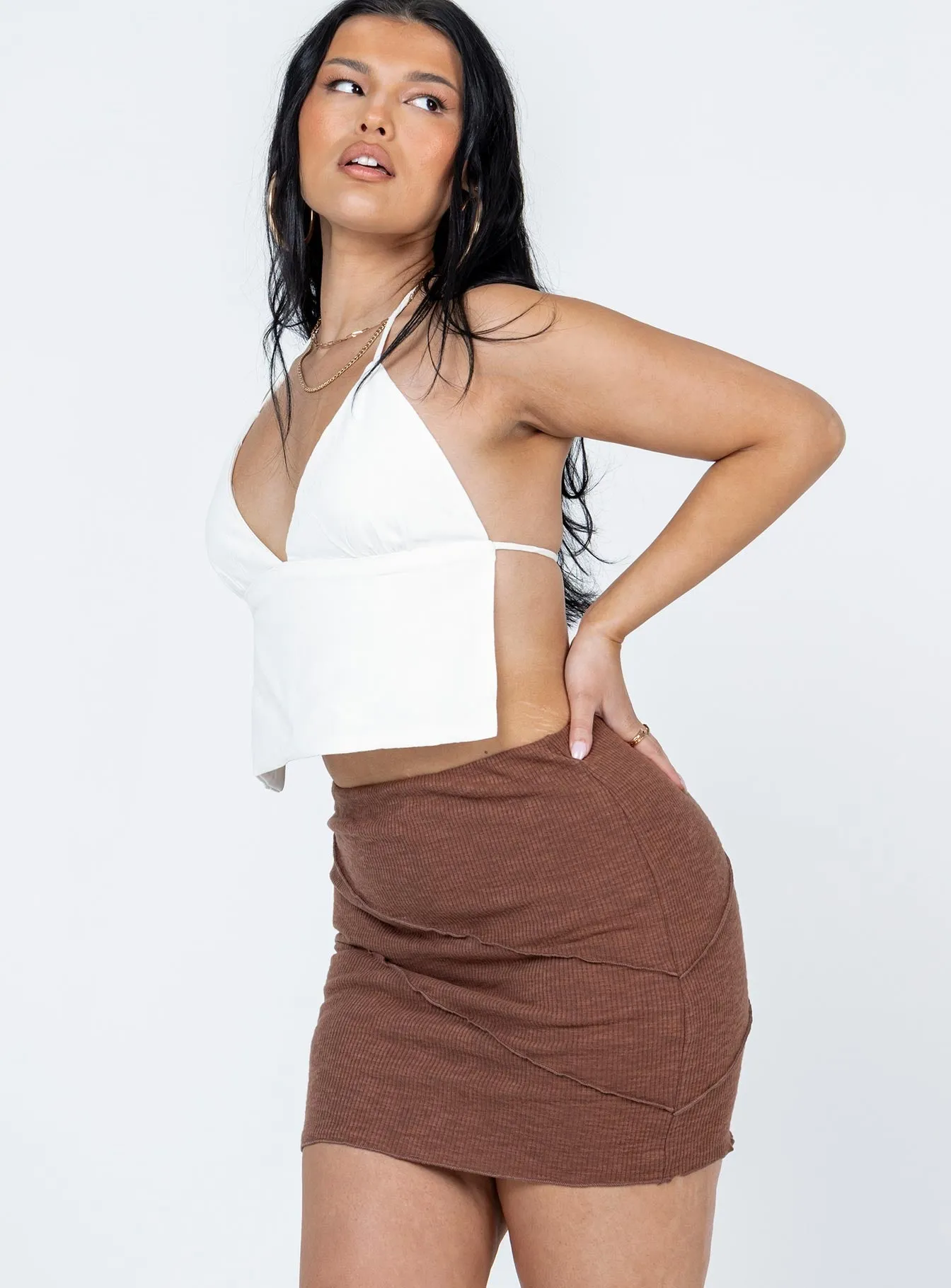 Fresh Aesthetic Synthetic Blend Oscar Mini Skirt Brown