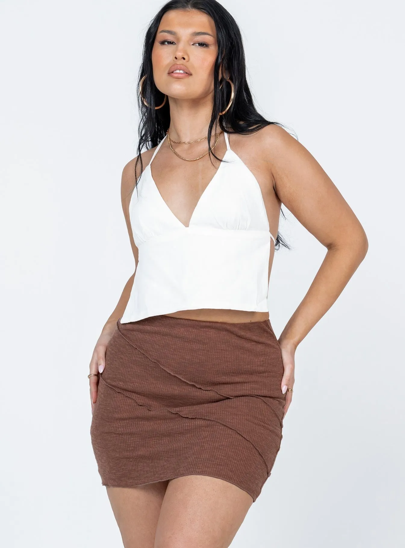 Subtle Mood Matte Finish Oscar Mini Skirt Brown