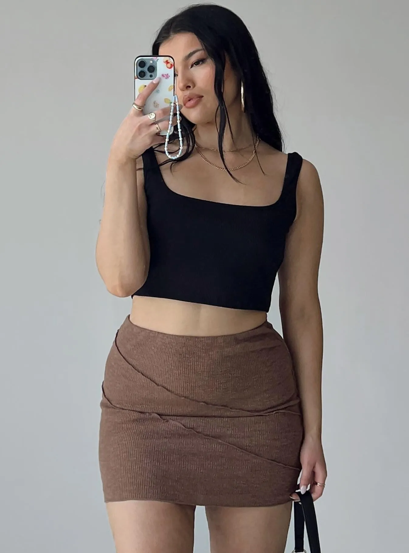 Ombre effect Smooth Layer Oscar Mini Skirt Brown