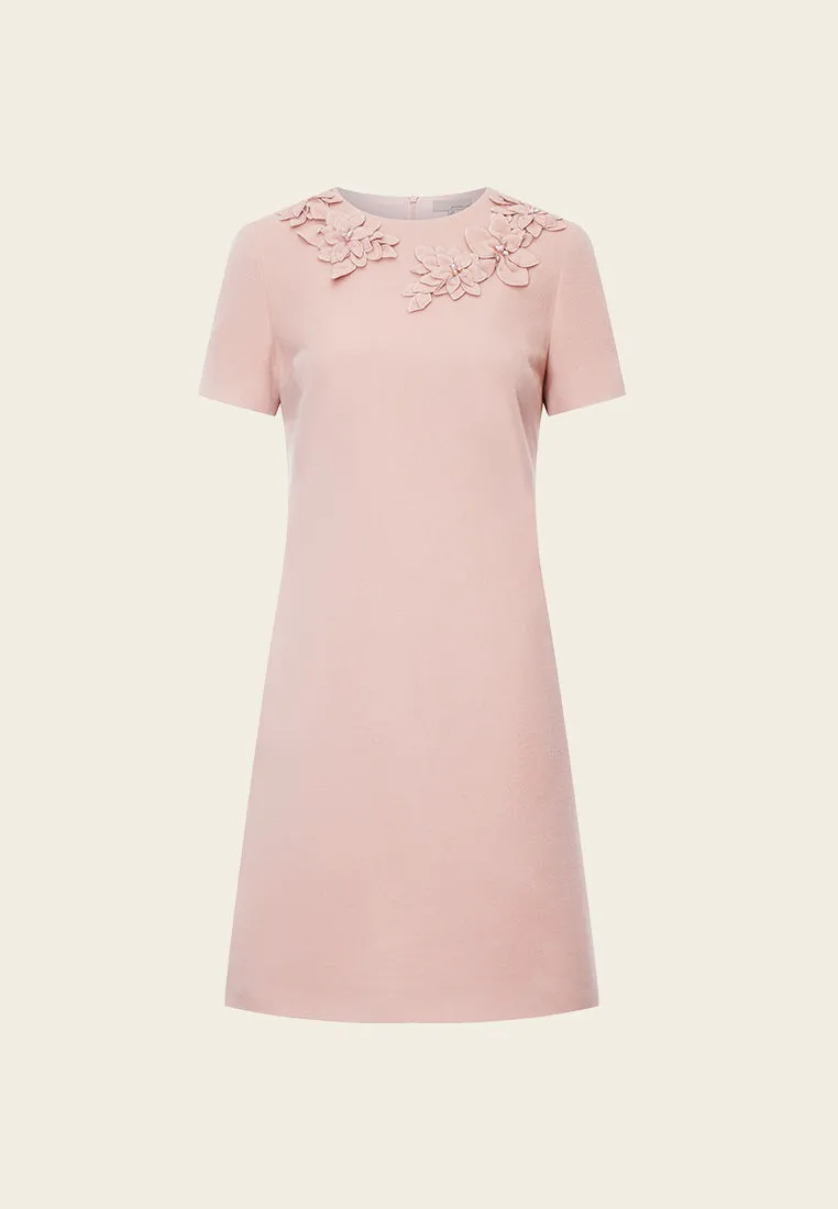 Pink Embellished Wool Short Sleeves Dress SoftTouchFinish Kind Soul