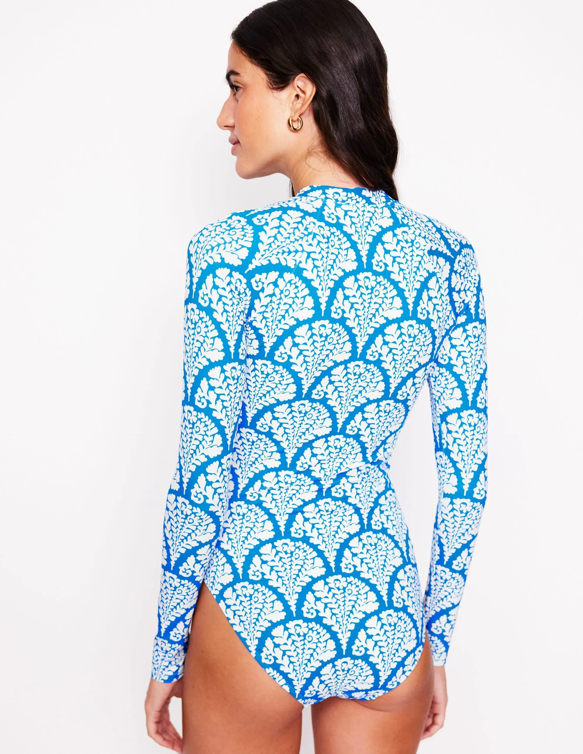 Sporty Raglan Sleeve Swimsuit-Bright Blue, Blossomy Group Mood Comfort waistband