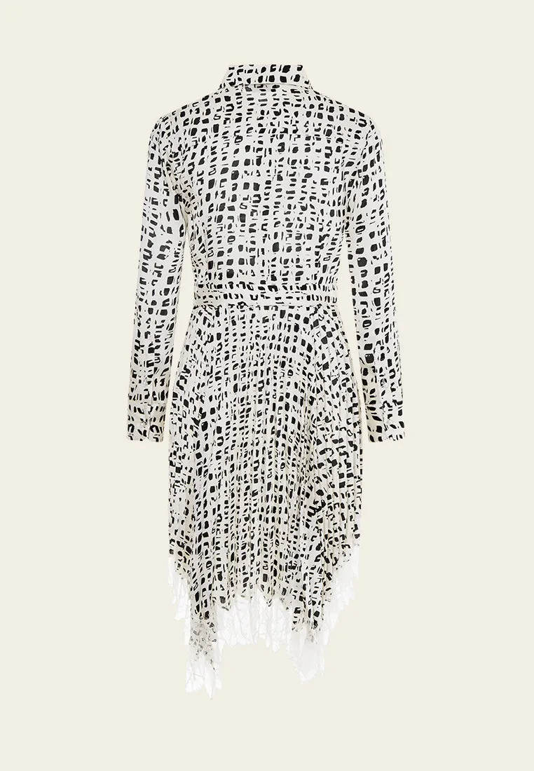 Beige Printed Collar Pleated Midi Dress Party Guest
