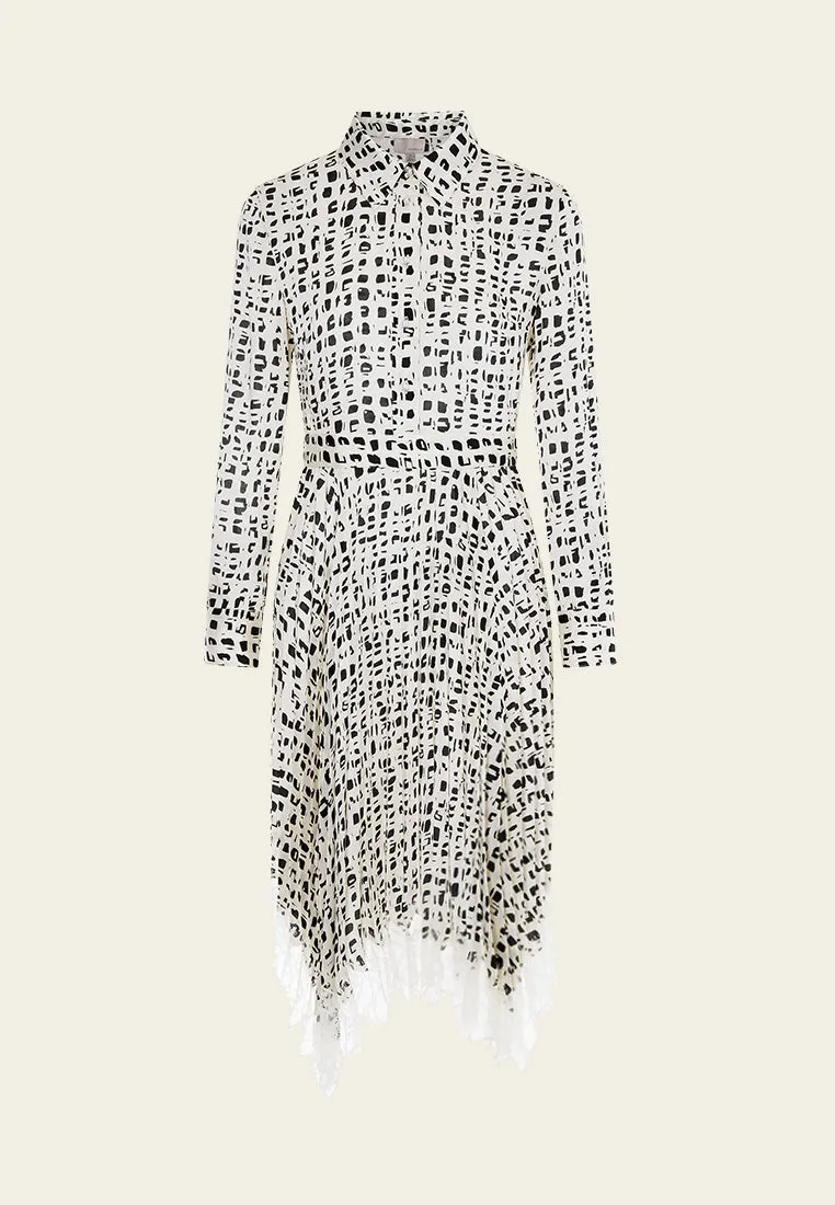 Beige Printed Collar Pleated Midi Dress NonIrritatingSeams