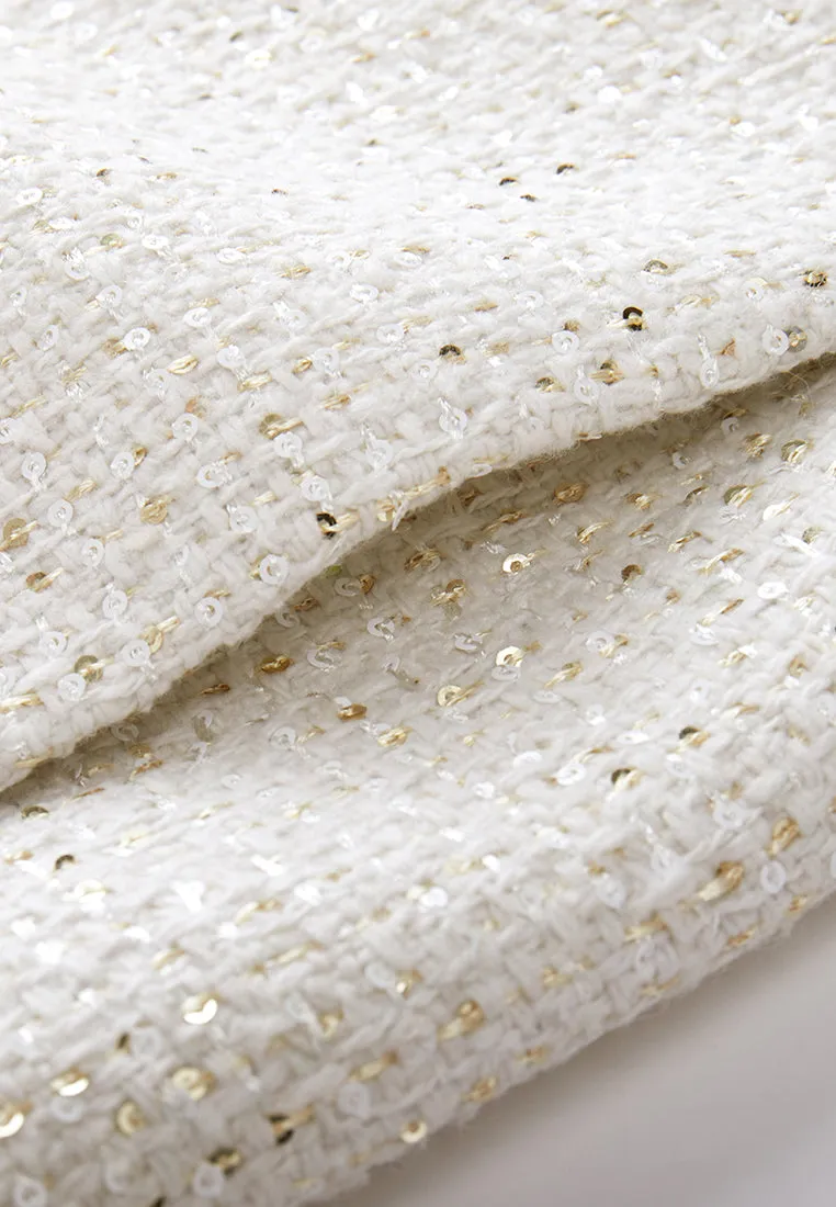 Buckle-detail Sequined Tweed Qipao Organic Ease Tagless Labeling