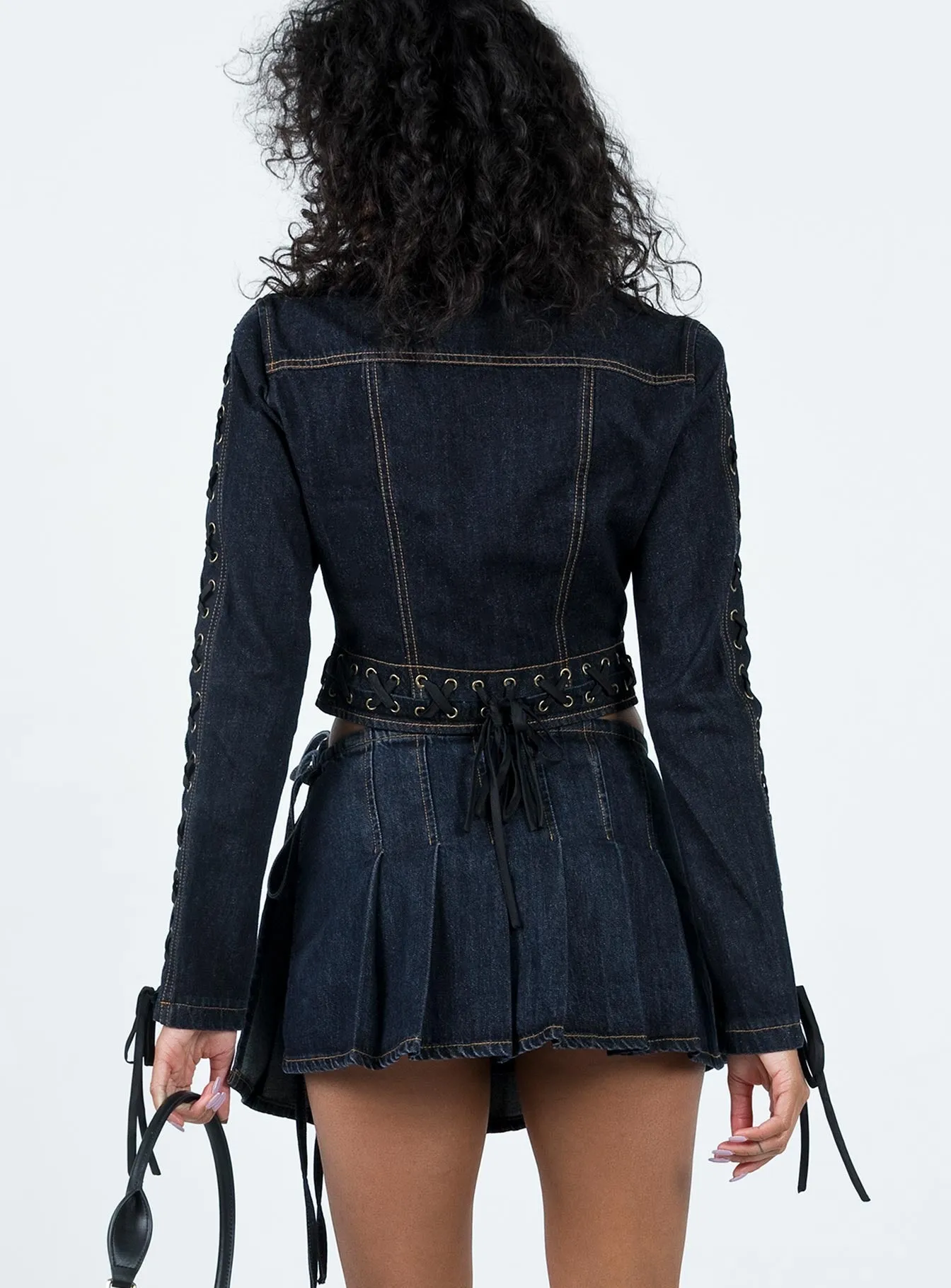 Crisp Finish Camelia Pleat Mini Dark Denim