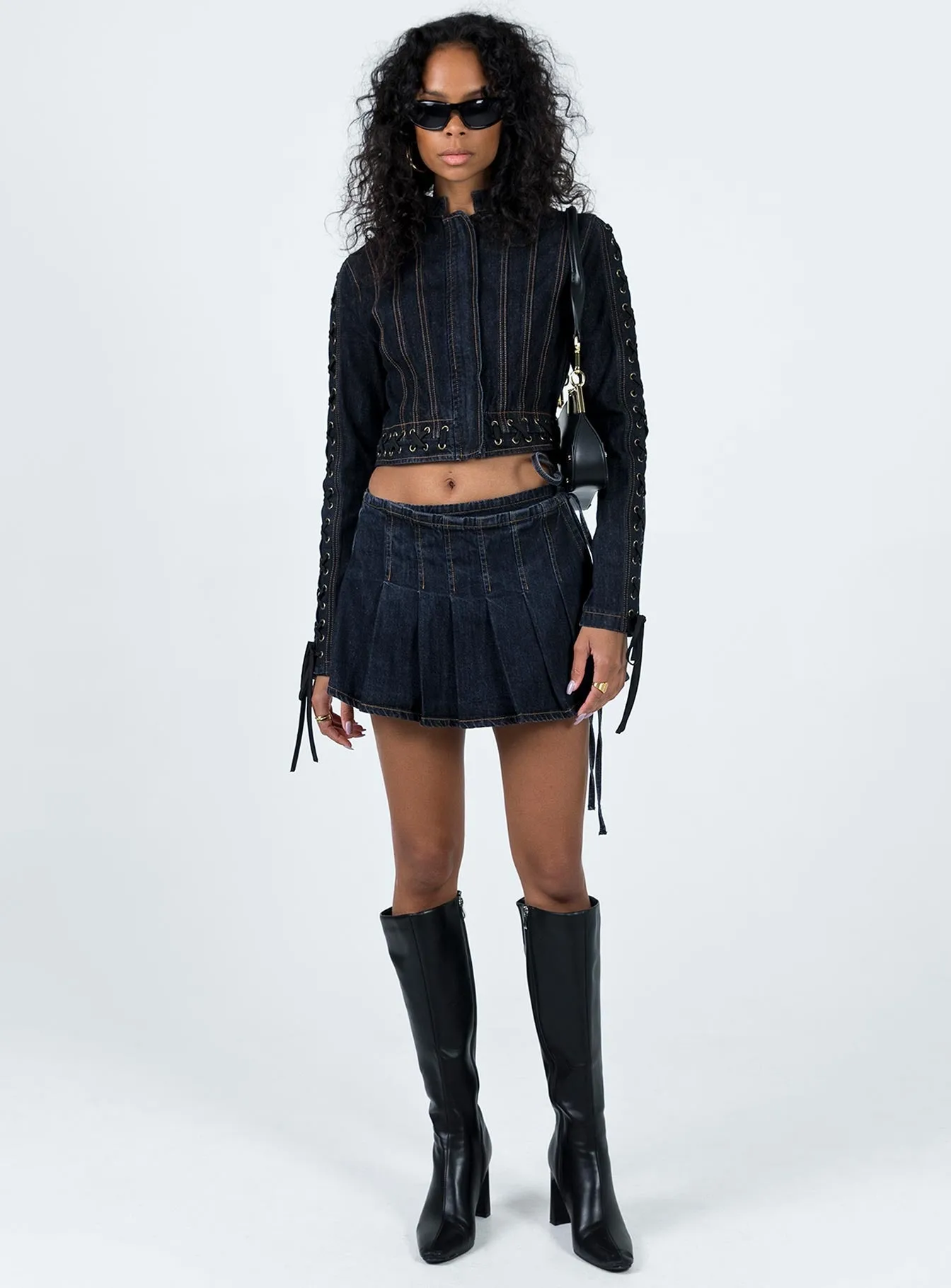 Camelia Pleat Mini Dark Denim All Day Fit Soft Texture