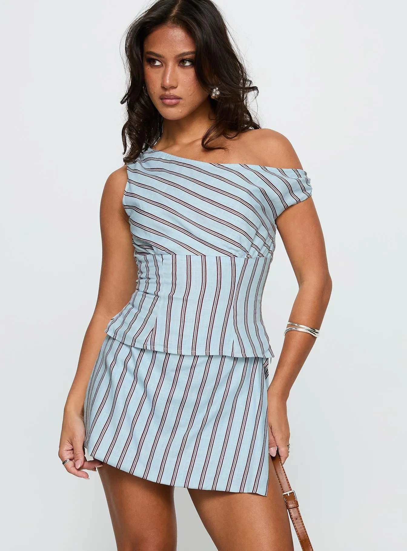 Velvet Finish Lined interior Gulliver Tie Side Mini Skort Blue / Maroon Stripe