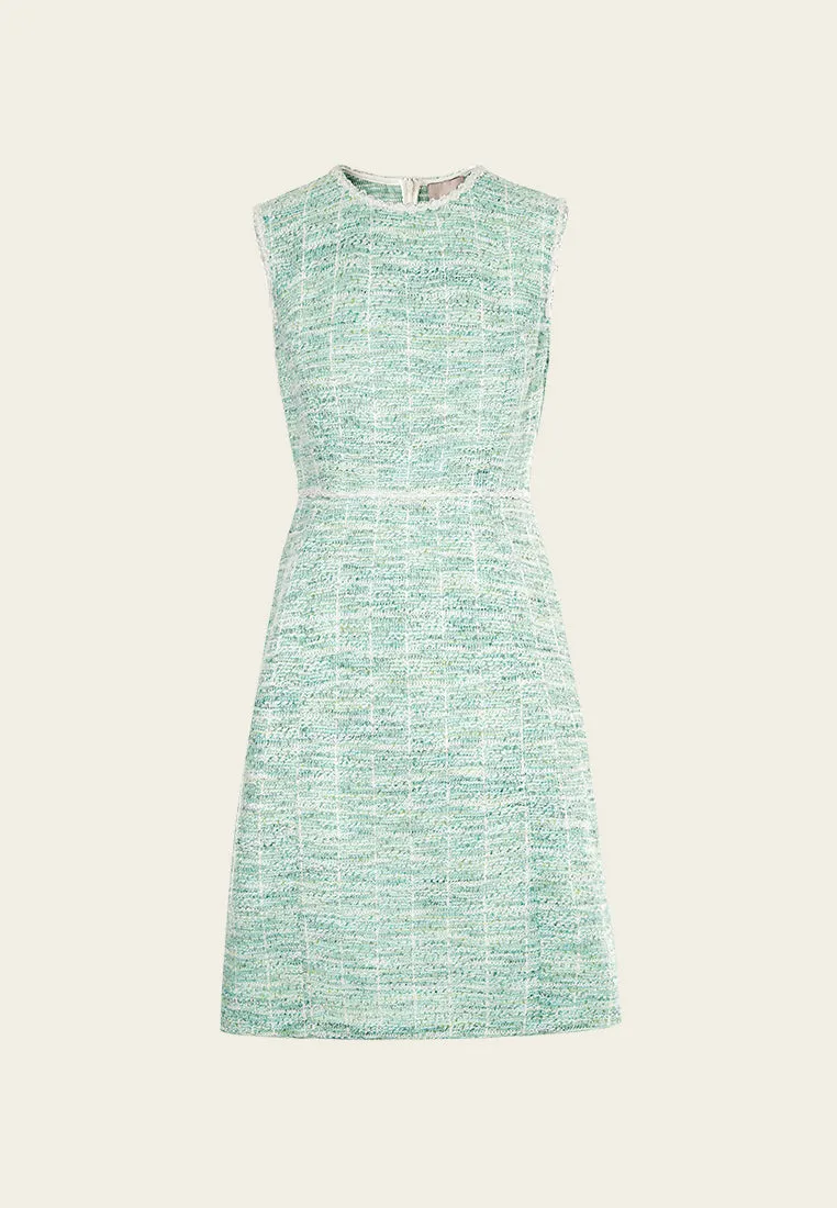 Mint Green Sleeveless Stretch Tweed Dress StretchableFabric Cool Nylon