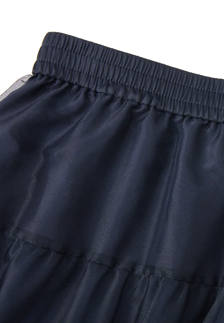 Art Glow Elasticated-waistband Layered Maxi Mesh Skirt Blue