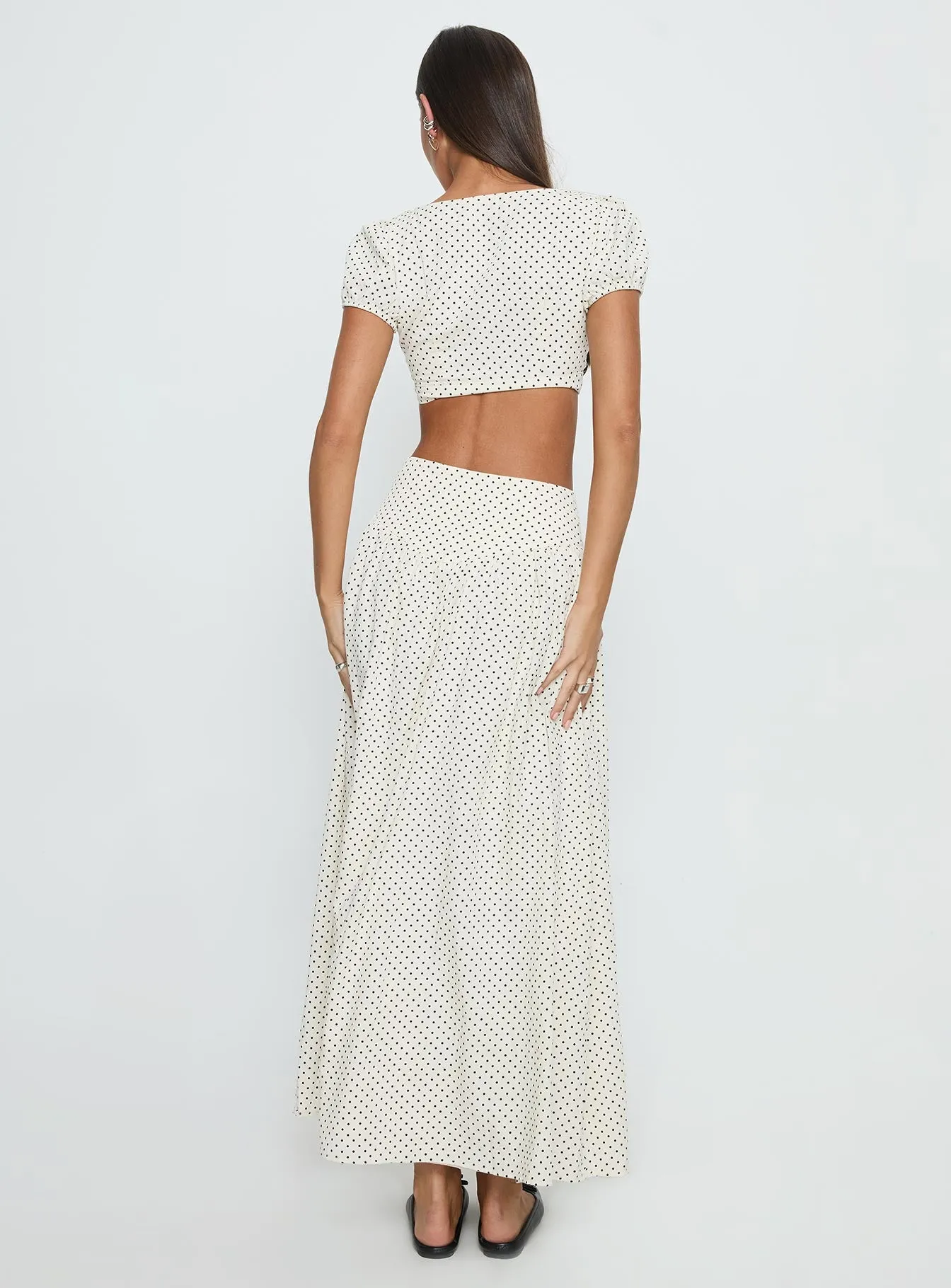 Alletta Drop Waist Maxi Skirt Cream Polka Crisp Look