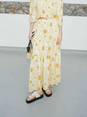 Floral Printed Maxi Skirt Affordable Fashion Adjustable Waistband
