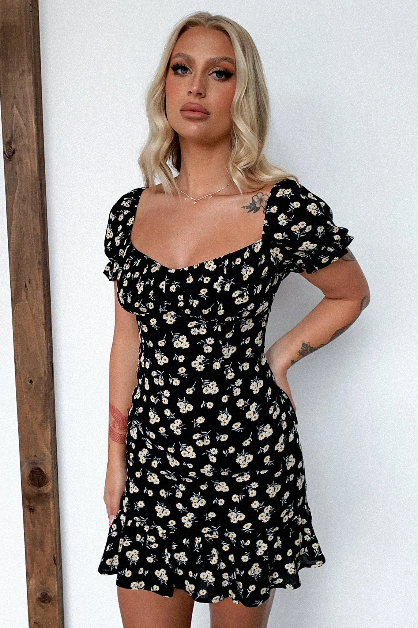 Fun statement mini Regina Dress - Black Floral