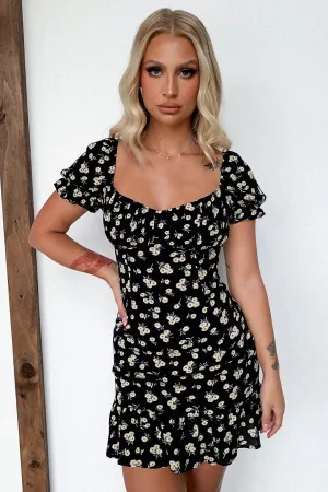 Regina Dress - Black Floral Fun floral mini