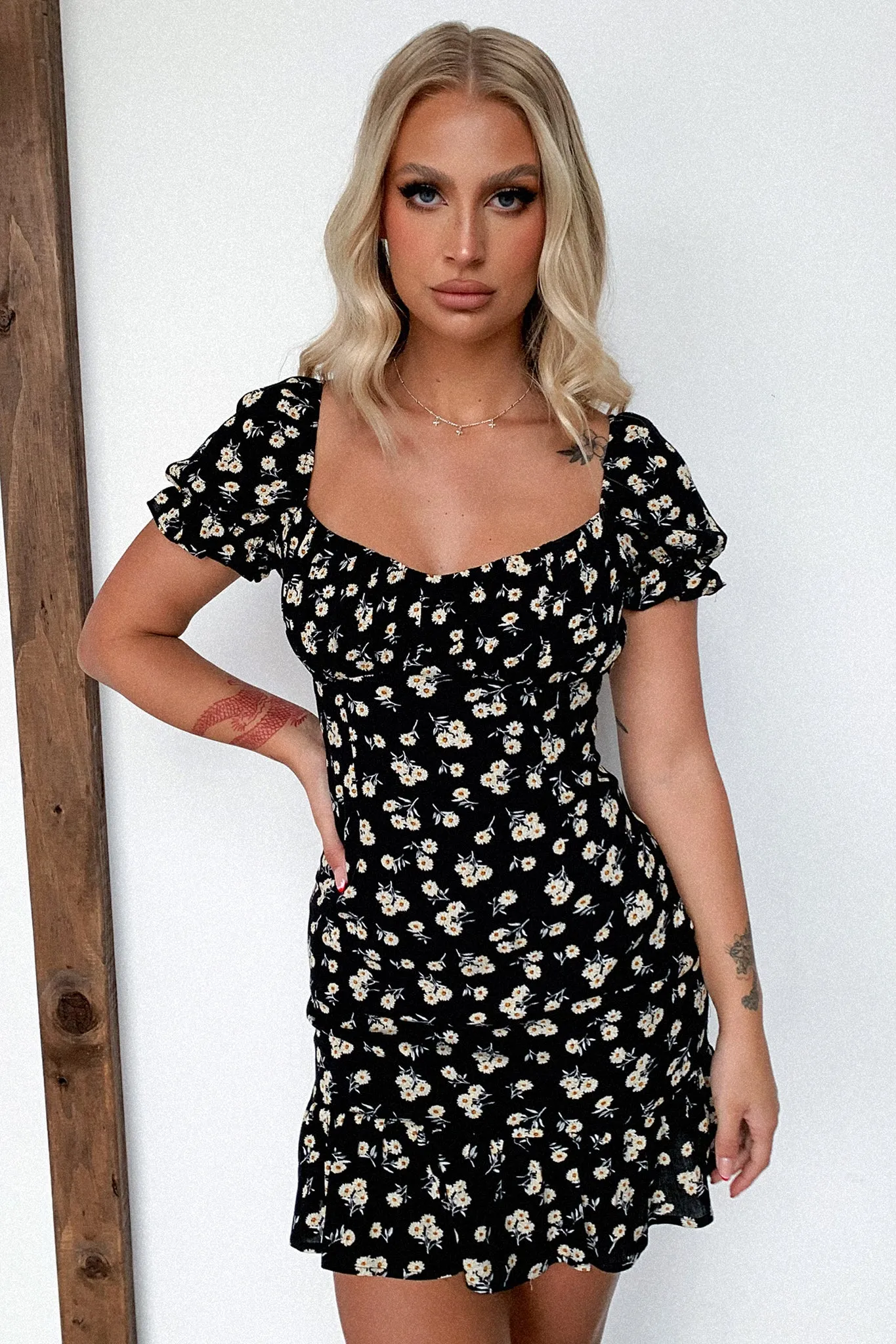 Regina Dress - Black Floral Fun floral mini