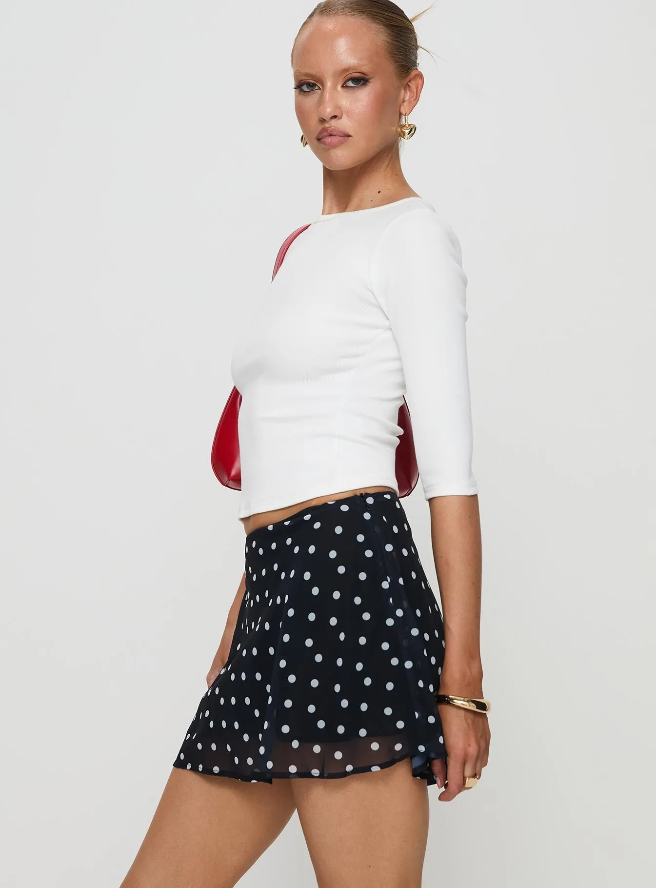 casual finish Dapple Bias Mini Skirt Black Polka Dot