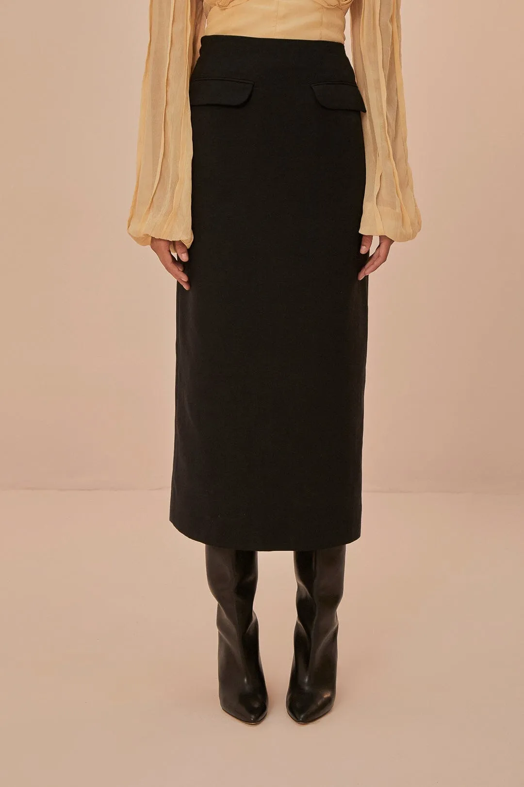 Statement Color Black Midi Skirt