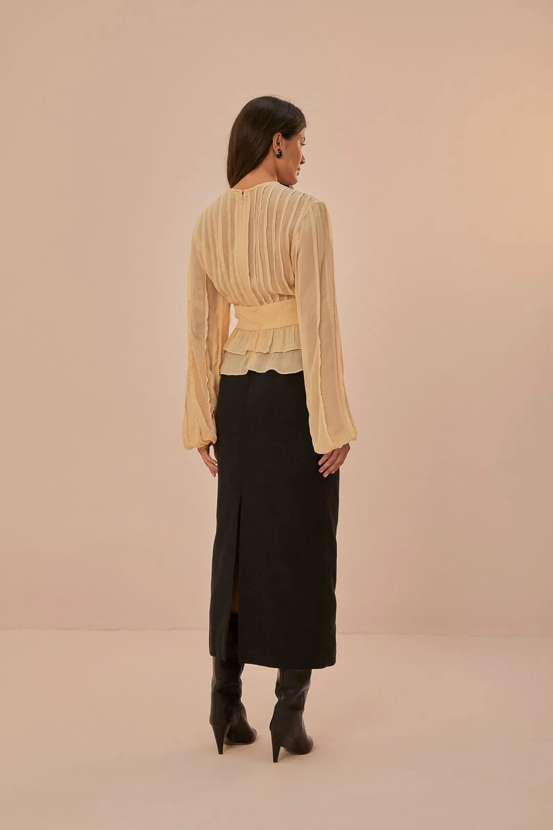 Detachable Tie Black Midi Skirt