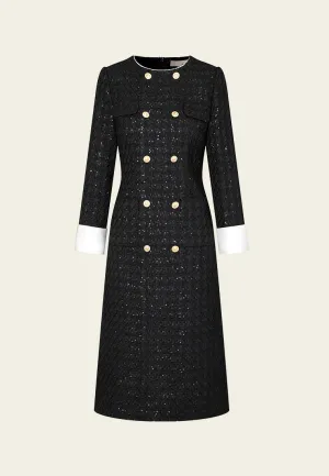 Road Soul ThermalInsulated Maxi-length Sequin-detail Contrasting-trim Houndstooth Tweed Dress