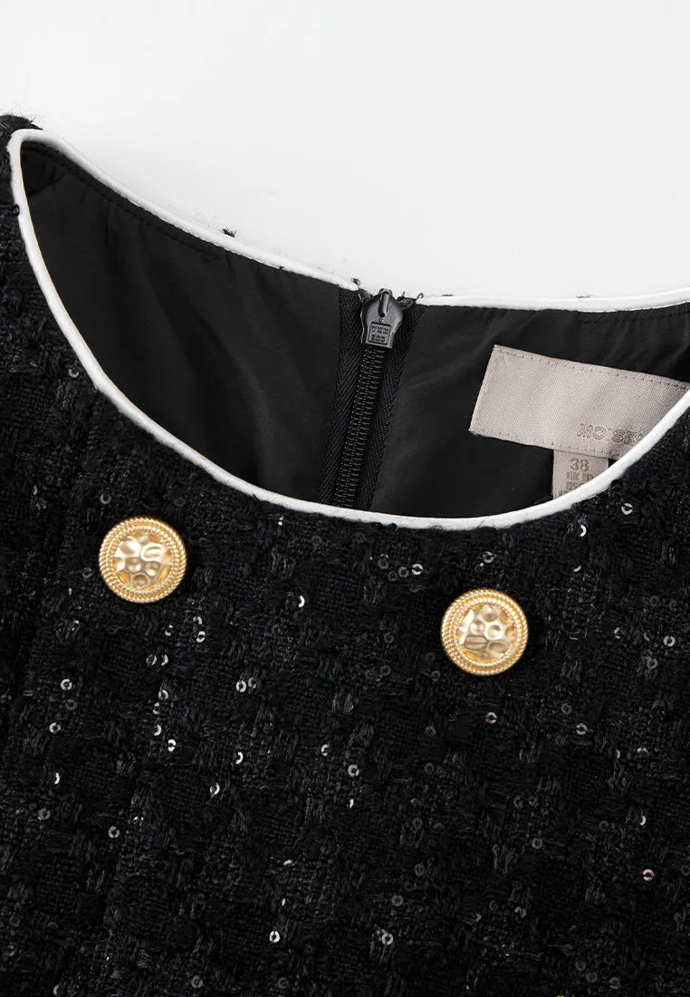 Maxi-length Sequin-detail Contrasting-trim Houndstooth Tweed Dress Easy Breath London Edge